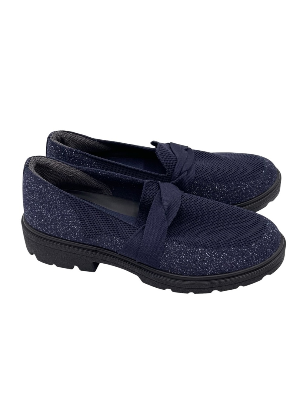 Bzees Dark Navy Knit Slip-On Loafers with Sparkle
